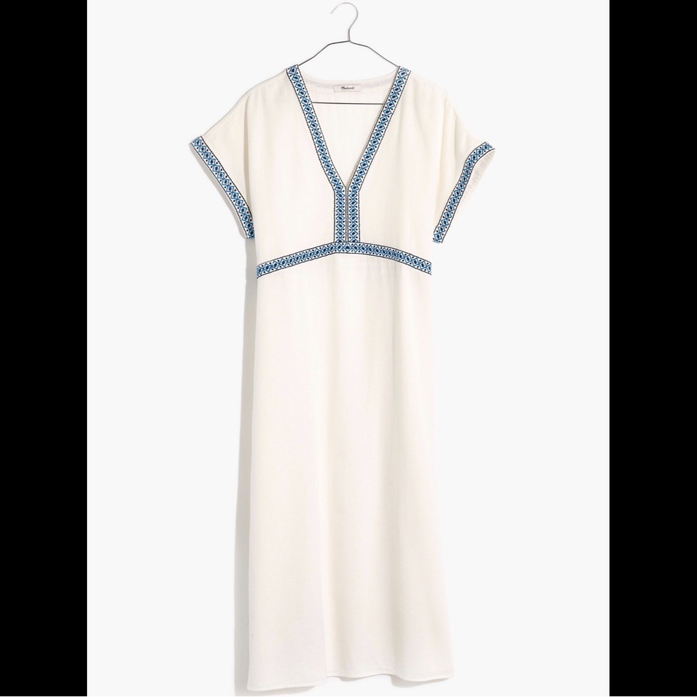 Madewell White and Blue Midi Dress